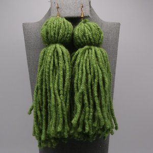 Green Yarn Tassel Earrings
